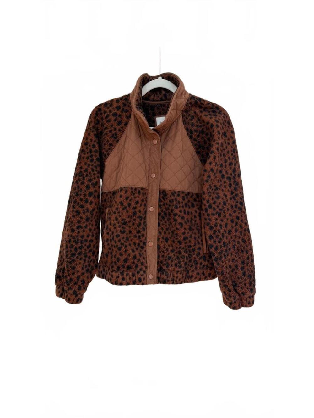 Abercrombie Leopard Sherpa Fleece Jacket Quilted Button Brown Cheetah Womens S